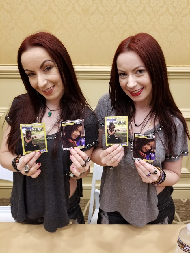 Jen and Sylvia Soska with their 2018 Gallery Women in Horror Trading Cards